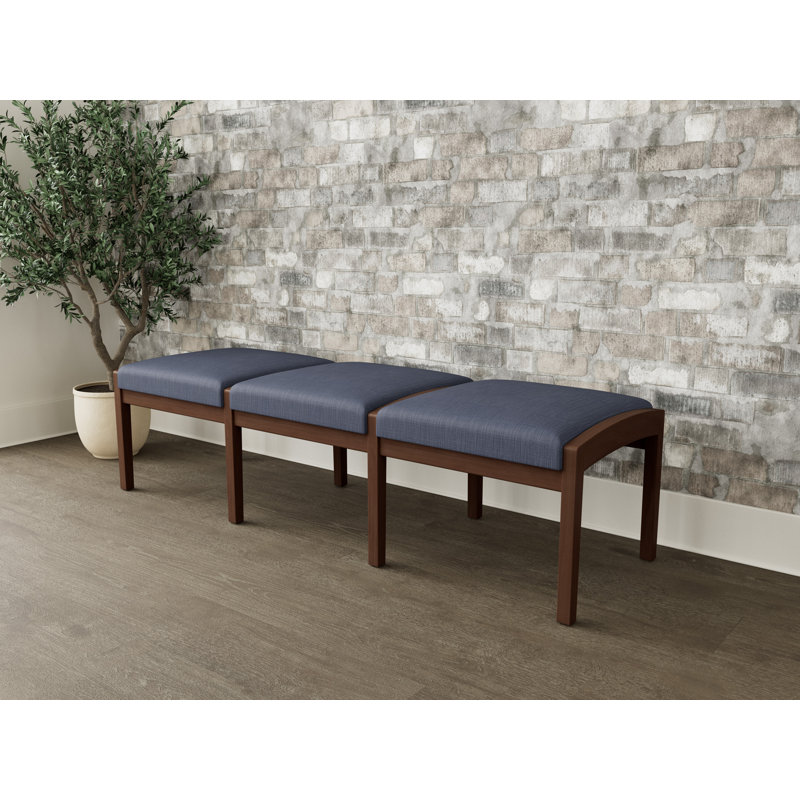 Banc en bois 3 places Lenox, Noyer Riftwood, Plot Line bleu marine