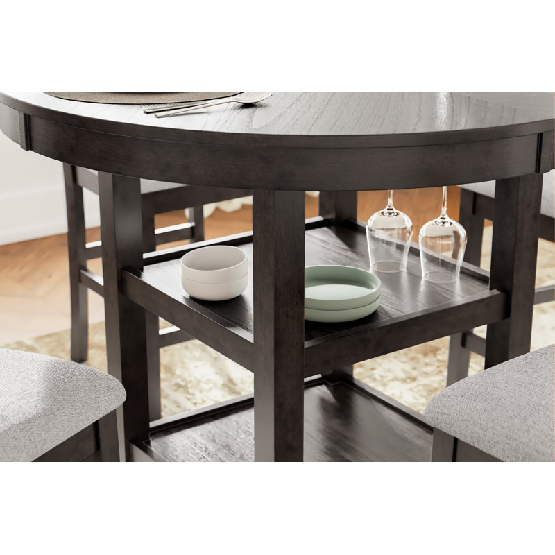 Ensemble de table de salle à manger à hauteur de comptoir 5 pièces Berg, bois blanc, chaises rembourrées, Beige, Brown