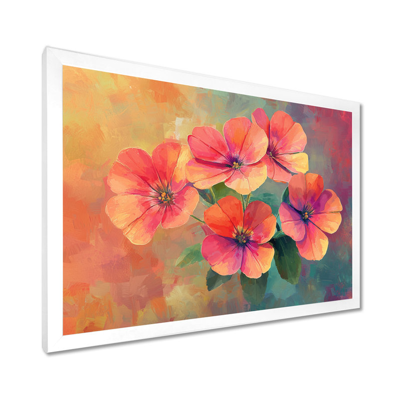 «Neon Geranium Fields Pop Art I - Geraniums», reproduction d'art sur toile encadrée, H 12 po x l 20 po, Cadre simple, Blanc