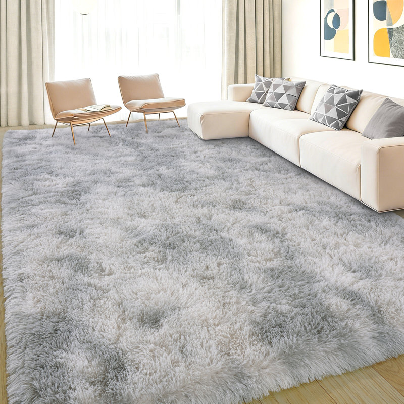 Shag Rug Soft Fluffy -Indoor Area Rug for Living Room Bedroom Nursery Kids Room, Rectangle 9 pi x 12 pi, Gray Tie-dye