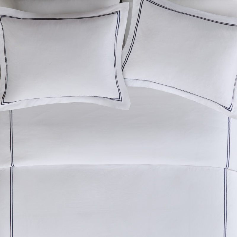 King White and Navy Cotton Sateen Comforter Set