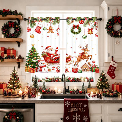 2Pcs Christmas Santa Sleigh Reindeer Blackout Curtains, Festive Winter Thermal Insulated Window Drapes for Bedroom Living Room Decor