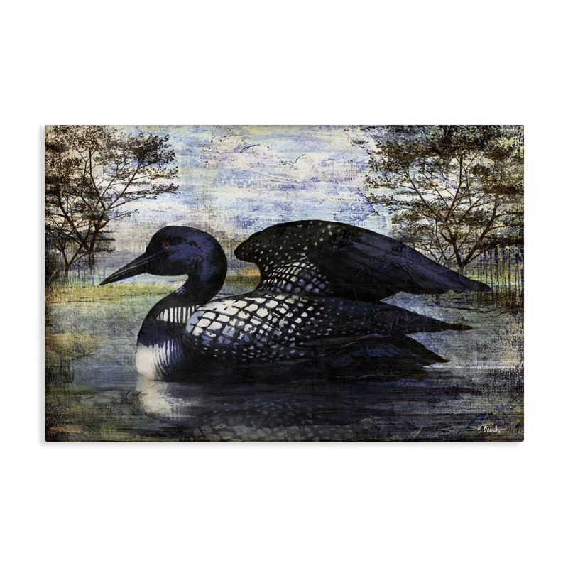 "Loon in Rustic Pond", art mural sur toile par Paul Brent, H 20 po x l 30 po