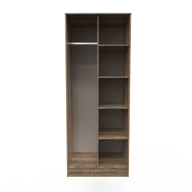 Fully Assembled 2 Door Wardrobe, 197cm H x 74cm W x 53cm D, Vintage Oak