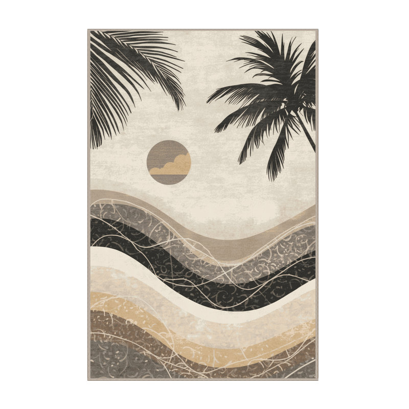 Tapis dégradé beige lavable à la machine Ottavio, 7 x 9