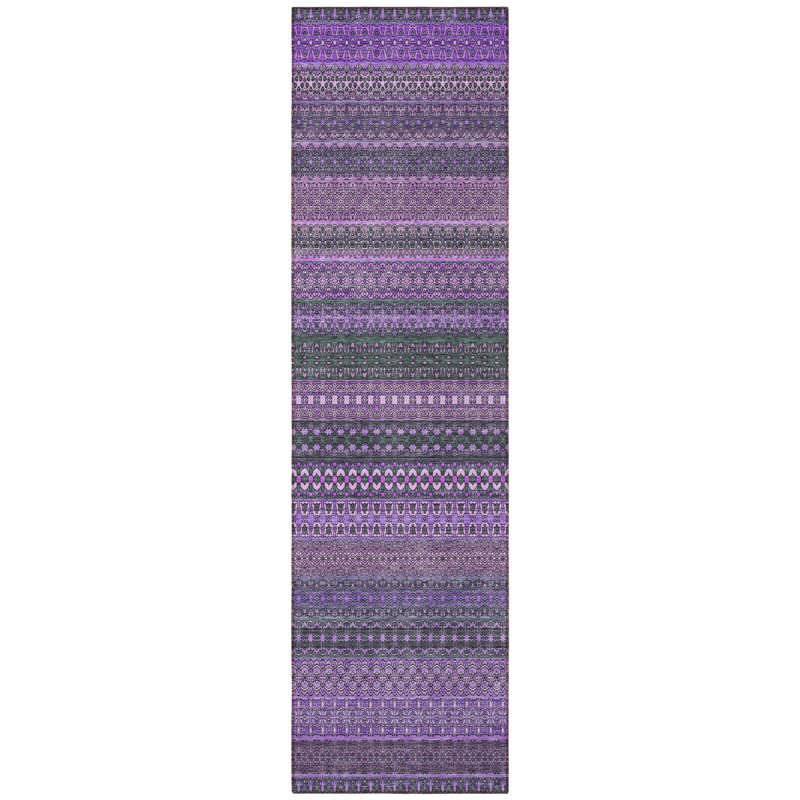 8' Runner Purple Striped Washable Non Skid Indoor Outdoor Runner Rug