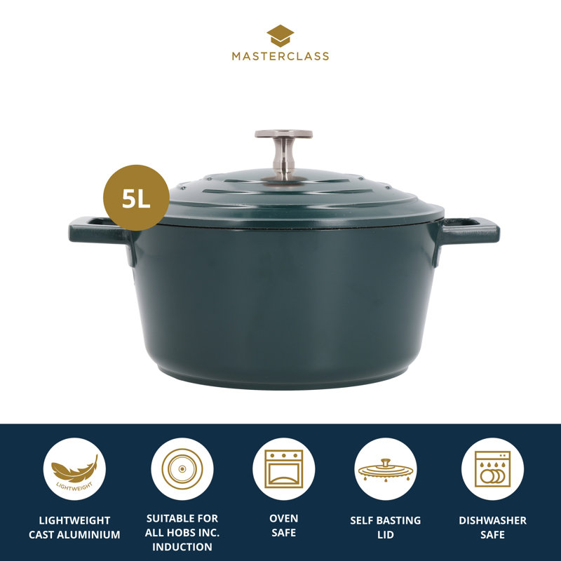 MasterClass Cast Aluminum Round Casserole, 37cm / 5L, Green Hunter