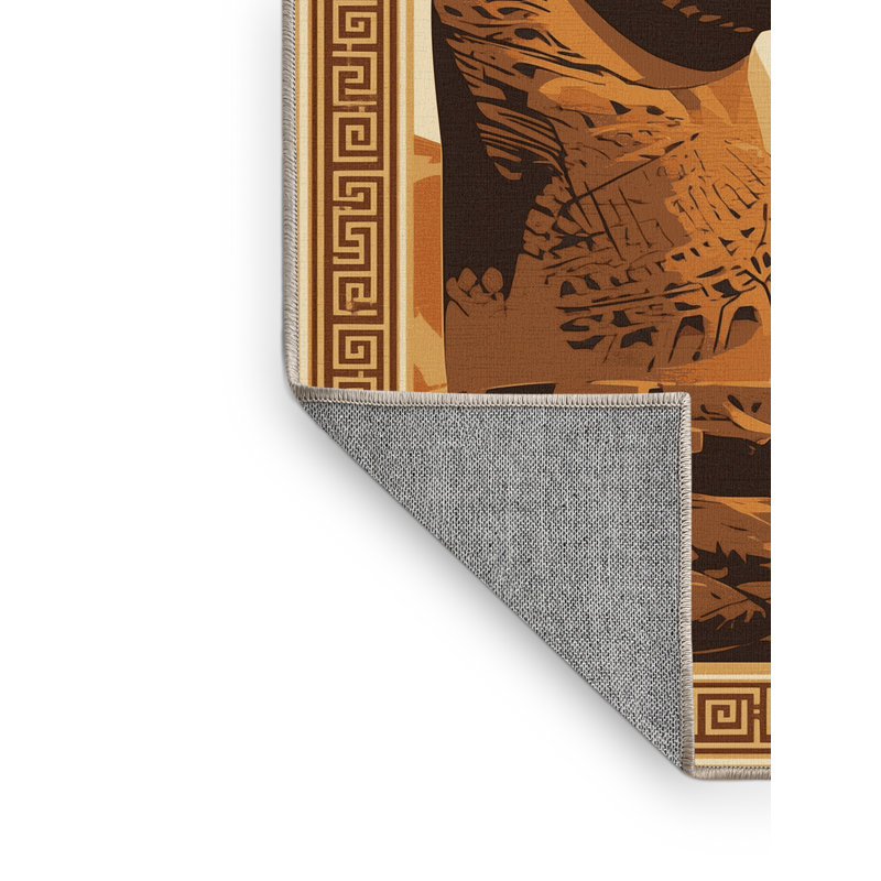 Tapis oriental classique brun / beige à motif de moai polynésien lavable à la machine Orsolya, 3 X 5