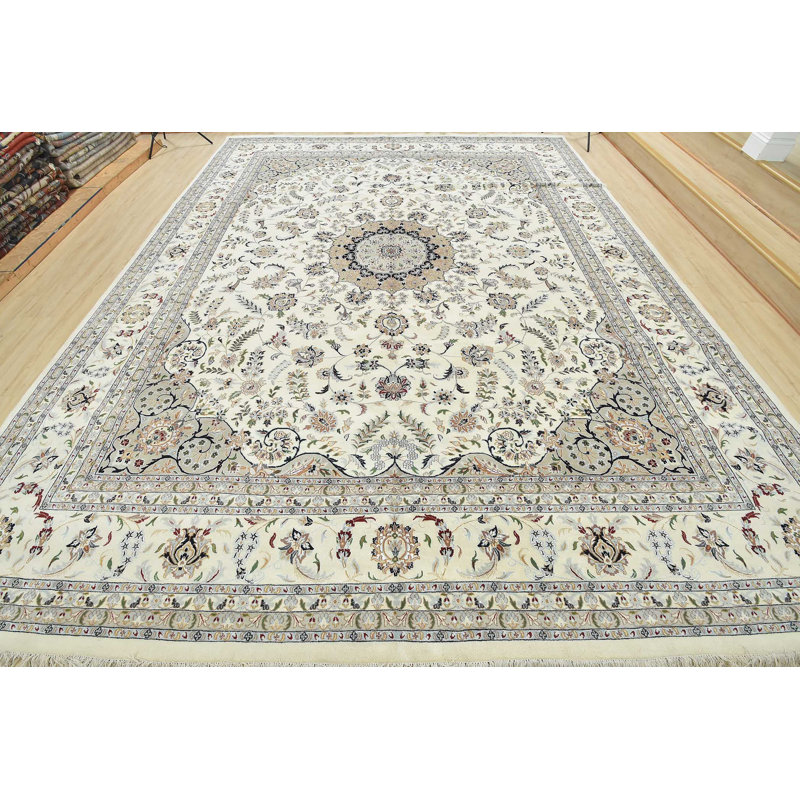 One-of-a-Kind Rectangle 11'11" X 15'5" New Age Wool Area Rug in White/Gray