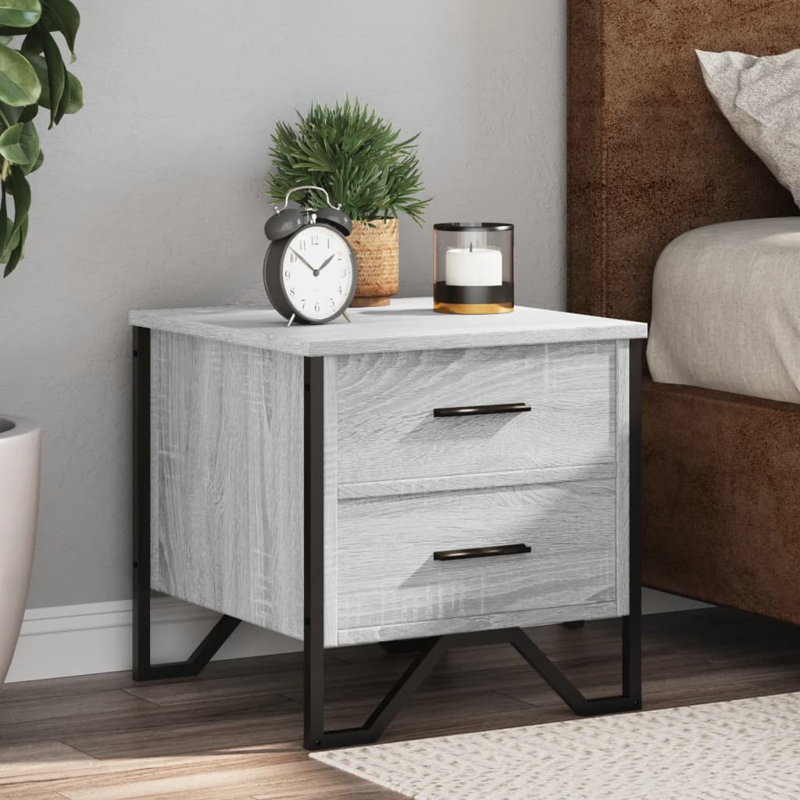 Aimilios 40cm W Metal Bedside Table, Grey Sonoma