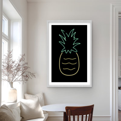 Neon Pineapple - Food Black Framed Matted Print for Decor