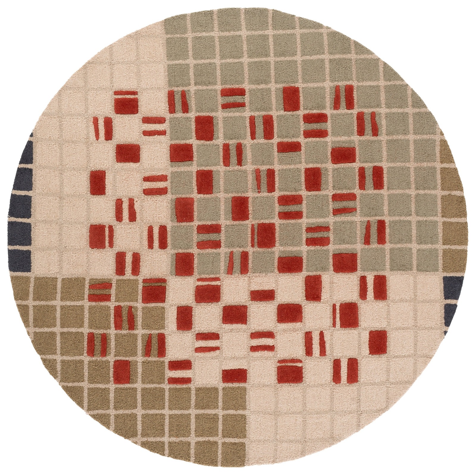 Elswick Gray Red Hand-Tufted Geometric Wool Rug, Round 6'