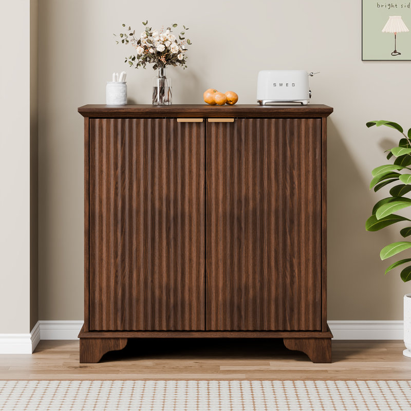31.5" W Modern Fluted Sideboard Buffet Cabinet with Storage – Wood Coffee Bar Credenza with Doors & Adjustable Shelves for Living Room, Dining Room, Kitchen or Entryway