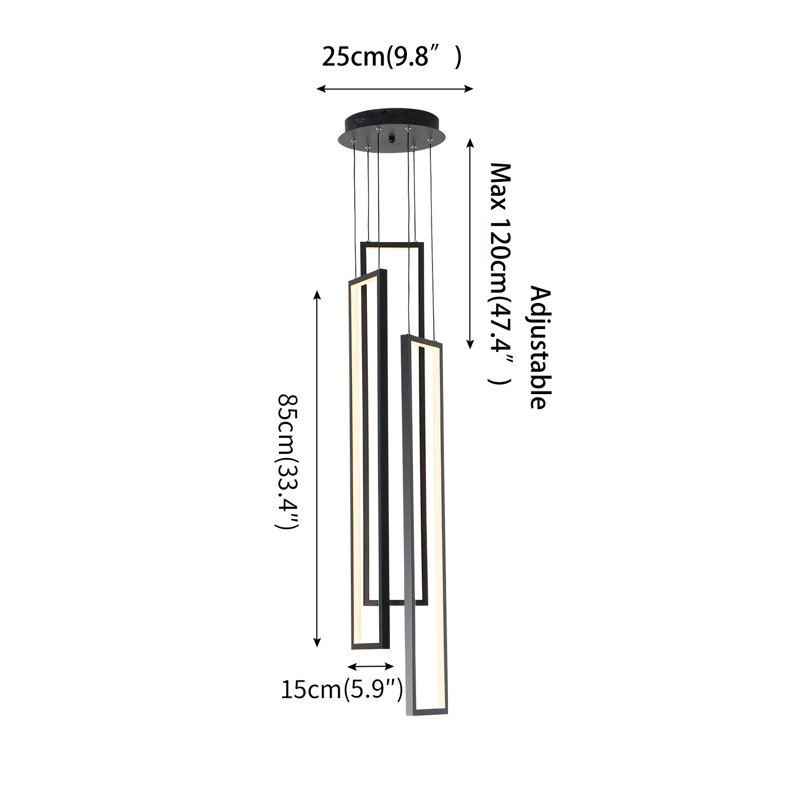 1 - Light Unique Rectangle LED Pendant, Black