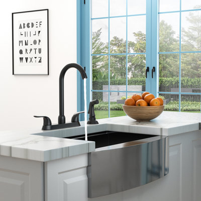 2 robinets d'évier de cuisine en noir mat, avec côté coulissant, 4 installateurs, acier 304, terni et corrosion, hauteur du bec de 8,7 po, portée de 7,3 po, débit de 1,75 gal / min, installation à 2 poignées, acier inoxydable, hauteur 360 °