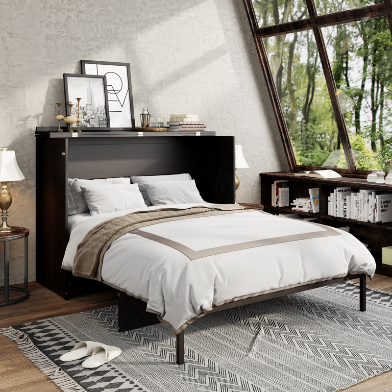 Grand lit escamotable avec grands tiroirs et port USB, Espresso