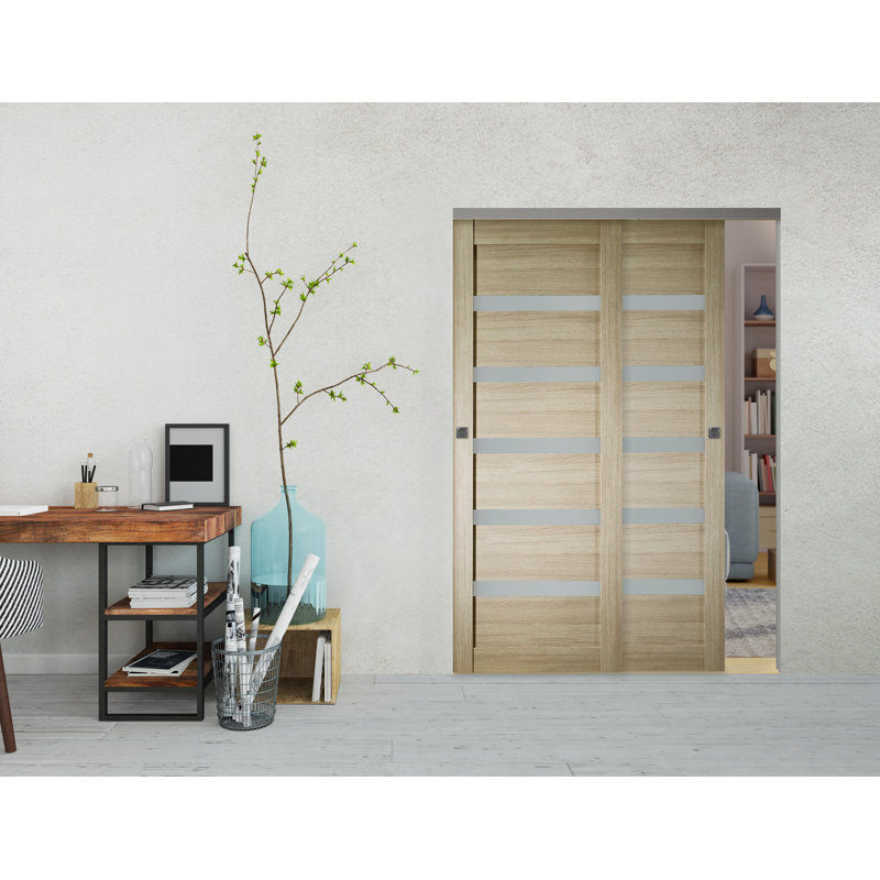 Porte coulissante en bois composite Leora Vetro, 59,5 po x 79,38 po, Pin