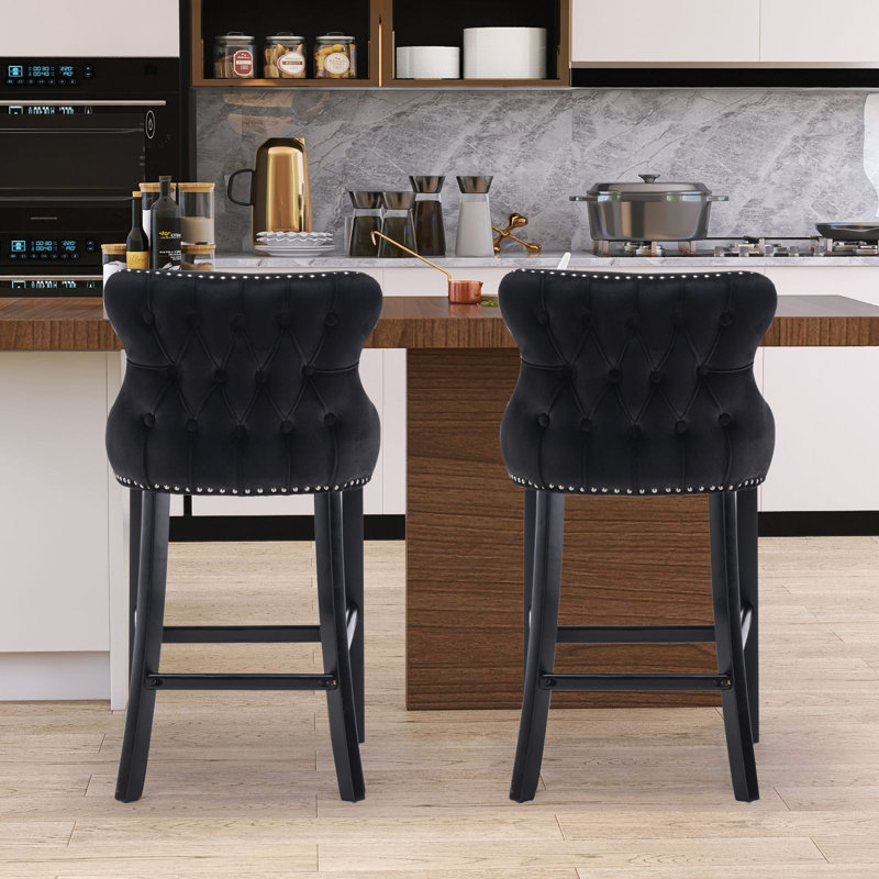 Velvet Counter Height Bar Stools, Black