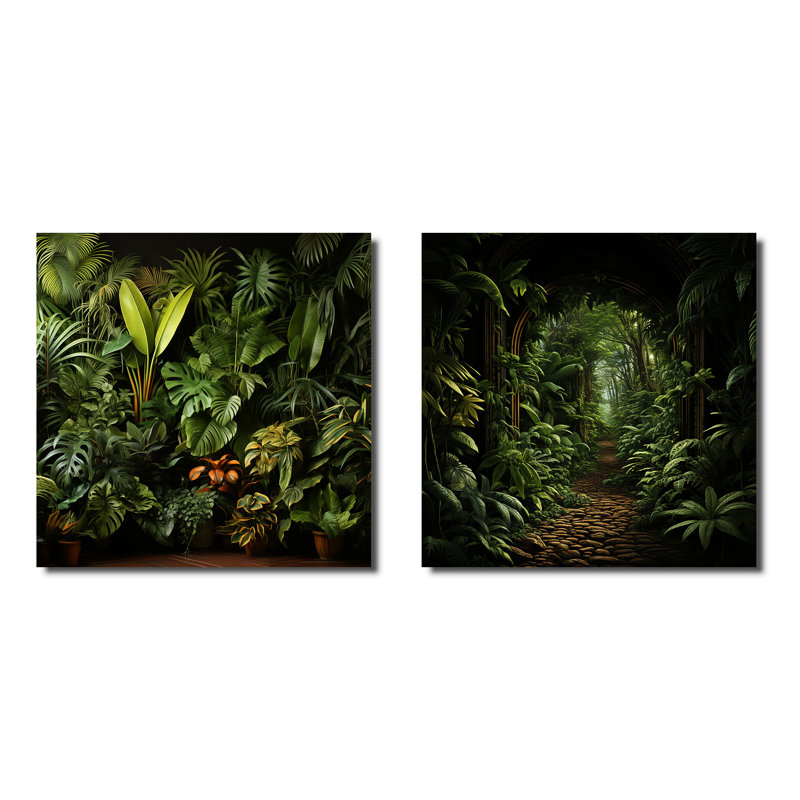 Ensemble de salon mural Jungle Plants Whispers Collage I - Jungle, Toile tendue, H 16 po x l 33 po x P 1 po