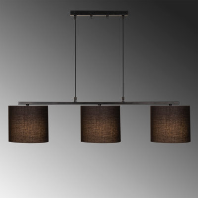 Lustre moderne noir, hauteur réglable, 47,2 po x 7,9 po | Corps en métal avec capuchon en tissu, 3 x douilles E27 de 40 W maximum | Design scandinave, couleur unie élégante pour l'éclairage du salon et de la salle à manger