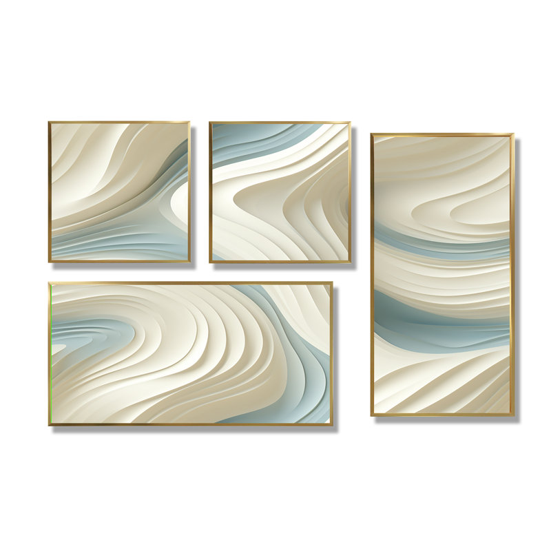 Sculptural Simplicity - Beige, art mural 4 pièces, Impression encadrée sans passe-partout, Doré