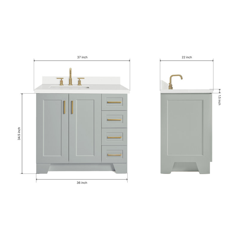 37 IN.  Single Bathroom Vanity, Gray, Left, Rectangular