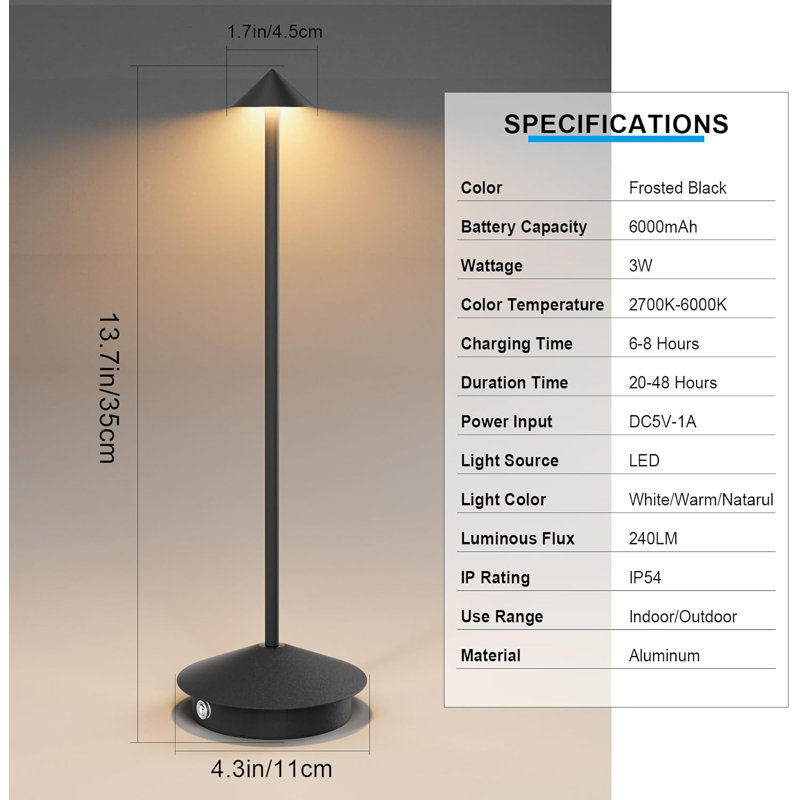 2-Pack 6000mAh Rechargeable Led Table Lamp Cordless
