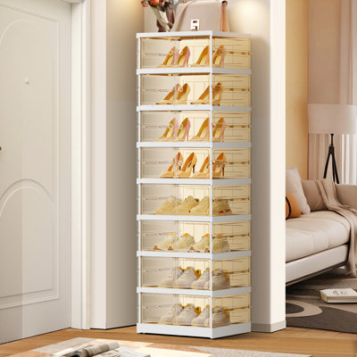 16 Pair Plastic Stackable Shoe Storage Cabinet For Entryway Easy Assembly
