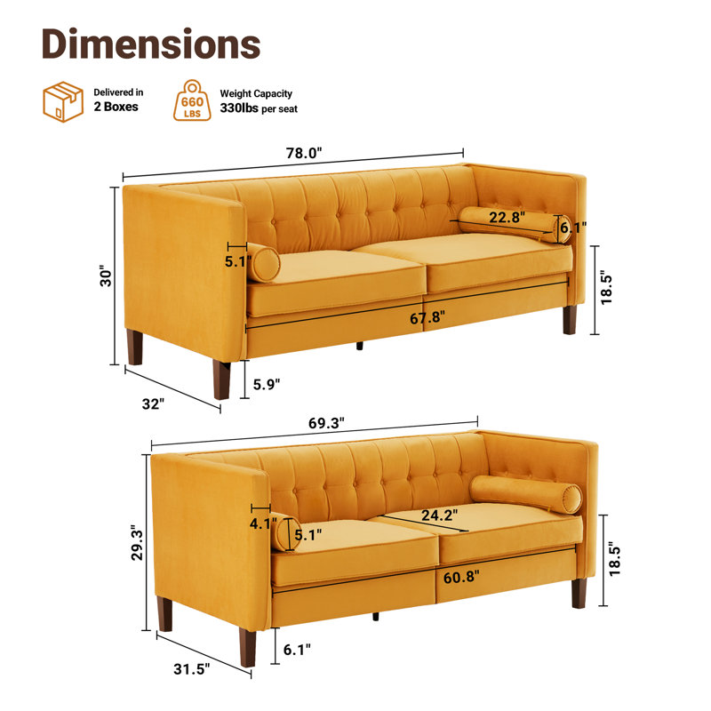 Ensemble de salon 2 pièces capitonné Mid-Century, Gingembre gingembre