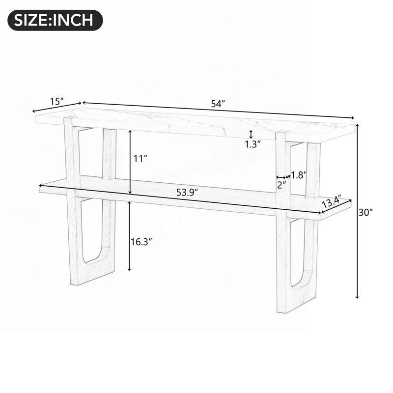 Wood Console Table with  Open Shelf,  Marble-Effect Top, Espresso
