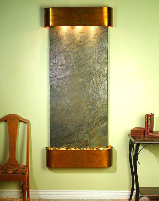 Stillmore Waterfall Fountain with Light, Black/Rust, Rustic Copper, Natural Slate