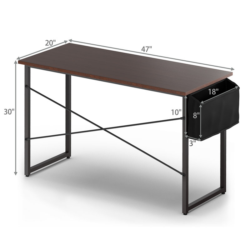 Desks Metal Base Writing Desk, 30" H x 47" W x 20" D, Coffee/Black