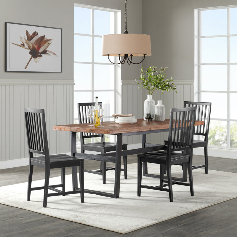 Walden 72" Wide Industrial Rustic Farmhouse Solid Wood Dining Table With 4 Chairs