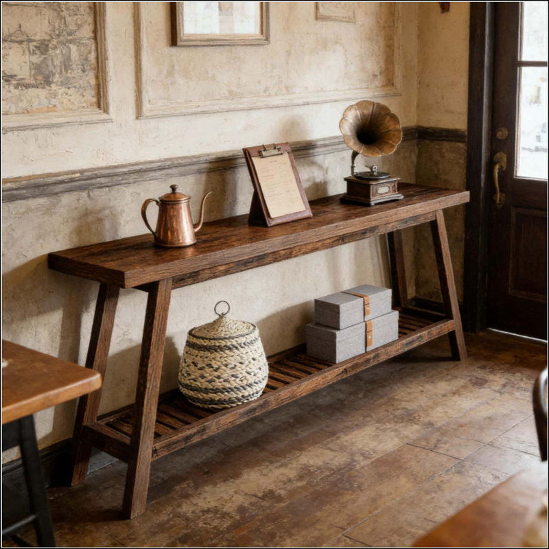 Table de canapé à 2 niveaux, console, table d'entrée très longue, Brun