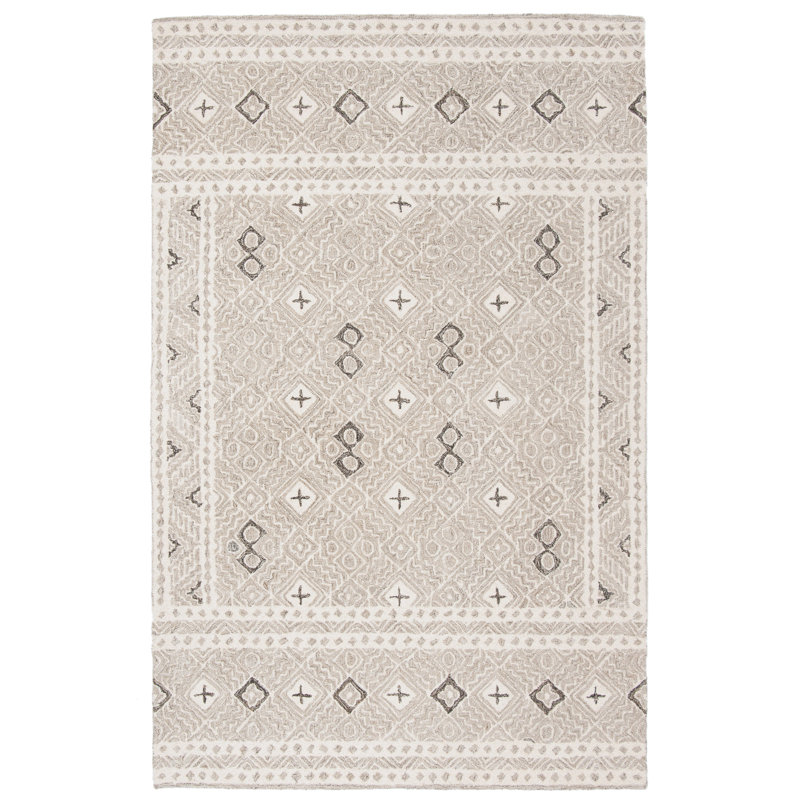 Tapis gris / ivoire en laine / coton touffeté à la main Devlin, Rectangle 5 pi x 8 pi