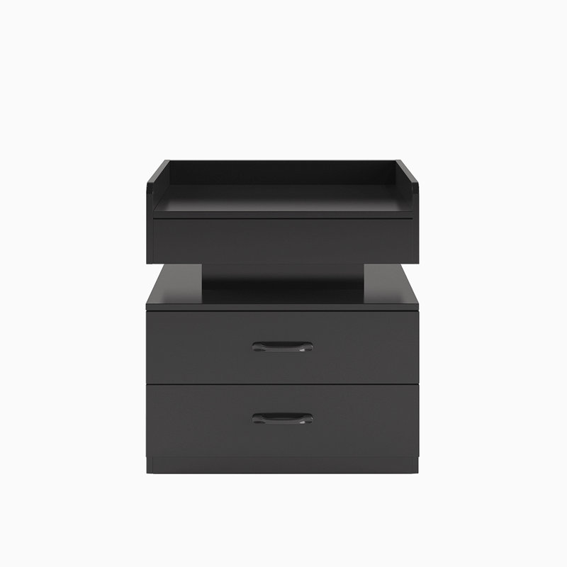 1 Set Nightstand With Adjustable LED Strip Light, 2-Drawers, Large Storage Space, Suitable For Bedside Table, Coffee Table, Sofa Side Table Or End Table For Study Desk