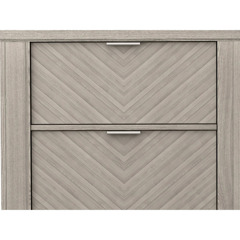 Table de chevet 2 tiroirs en gris, bois massif +, ornement gris 2 avec structure et placages de frêne