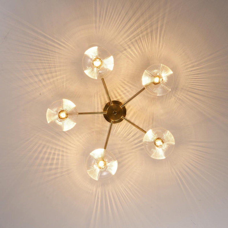 Glass Semi Flush Mount, Brass