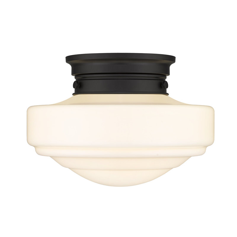 Melora Glass Semi Flush Mount, Vintage Milk Glass, Matte Black