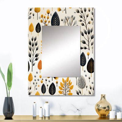 Viesville Minimalist Charm Floral Pattern In Beige - Floral Decorative Mirror, Cottage Wall Mirror, Printed Metal Art