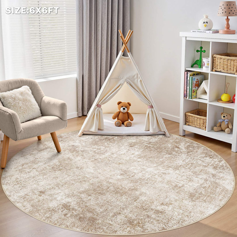 Washable Retro Abstract Rug, Stain Resistant Carpet for High Traffic Areas, Round 6'