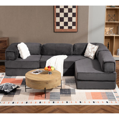 108" L Shaped Couch, Modular Sectional Sofa With Chaise, Cloud Boneless Couch With Deep Seat & Removable Pillow For Living Room, Bedroom, No Assembly Required（Grey）