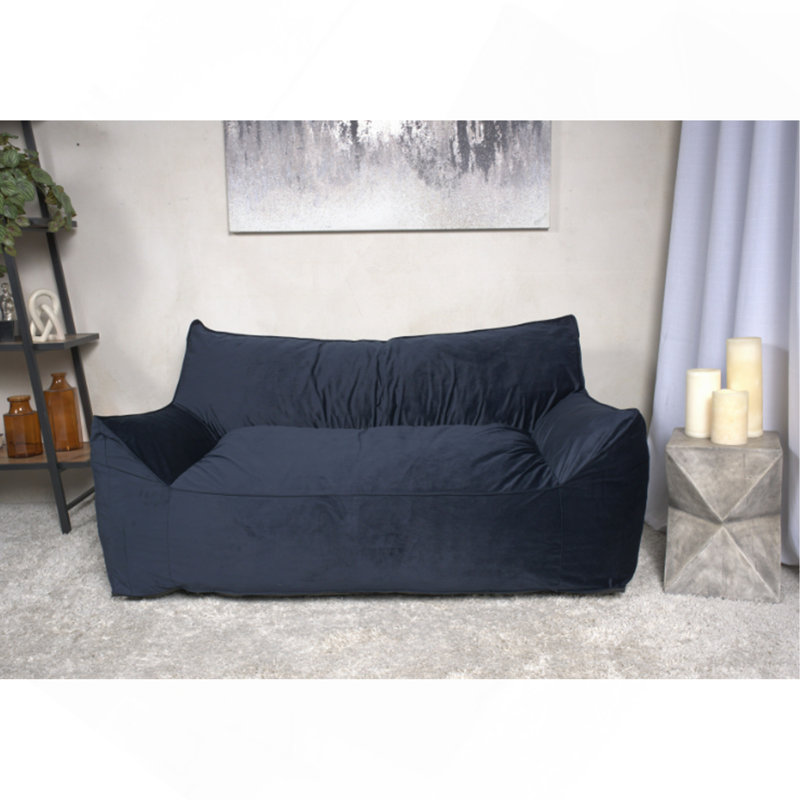Fila Velveteen 2-Seater Oversized Bean Bag Chair With Armrests, Dark Blue, Dark Blue, 32" H x 60" W x 40" D