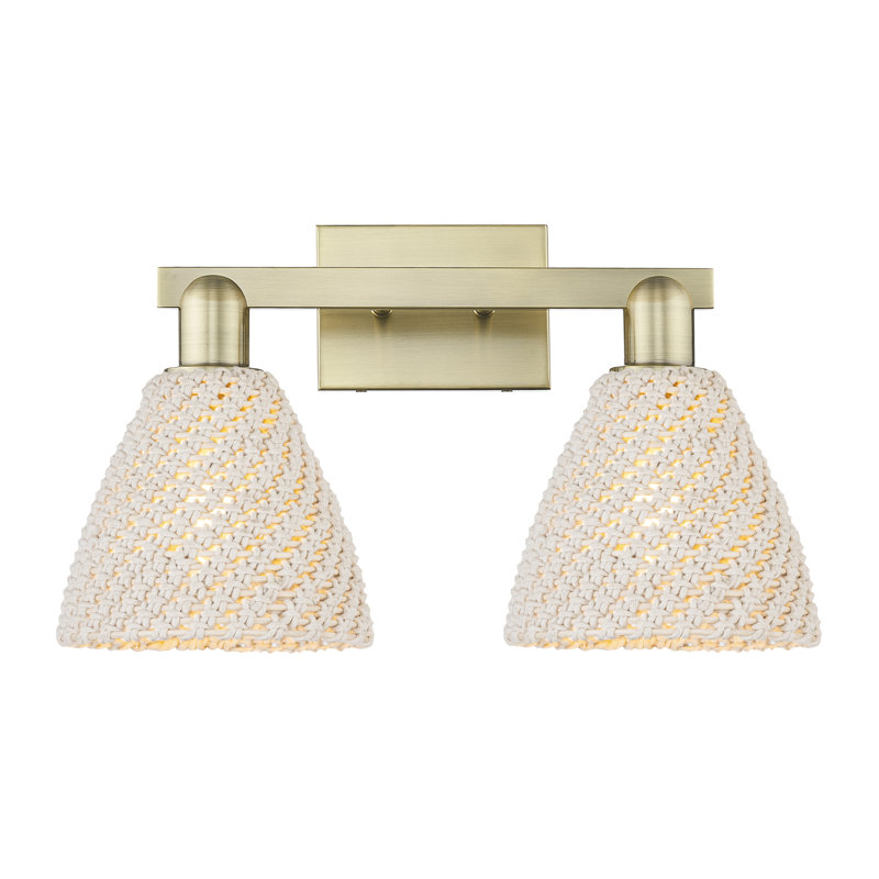 Ciesla Bath Vanity Light with Natural Fiber Shade, 11.25" H x 16" W x 8" D, Antique Brass, 2 Lights