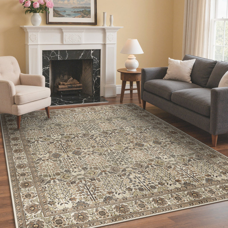 Tapis oriental oriental oriental neutre neutre lavable à la machine, Tan, Rectangle 5 pi x 7 pi