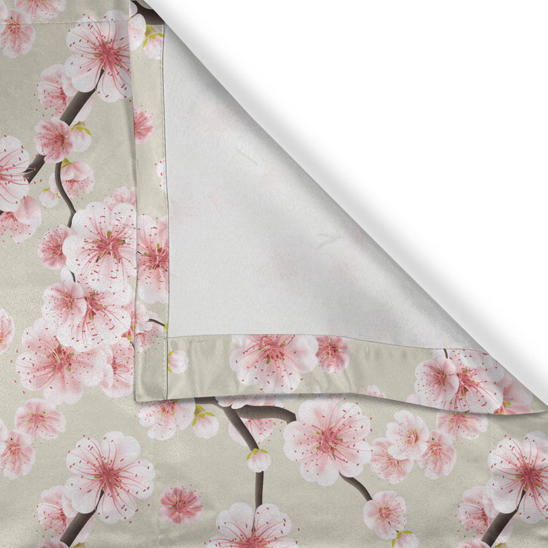 Rustic curtain, flowering cherry blooms, beige