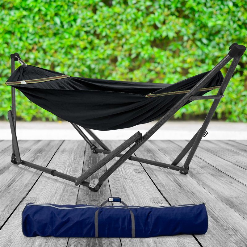 Tranquillo Uniki Canvas Portable Camping Hammock with Stand, Black, Black