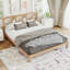 Lit plateforme pleine grandeur en bambou massif avec tête de lit en X, style Mid-Century, sans sommier tapissier, structure de lit en bambou robuste pour la chambre à coucher, finition naturelle-1775098587-1775098591