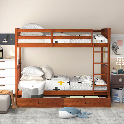 Lit superposé Twintwin avec rangement en noyer - Polyvalent et pour toutes les chambres à coucher
