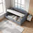 Gray Linen Upholstered Full Size Daybed with Underbed Storage | Convertible Sofa Bed | Space-Saving Design-1463013535